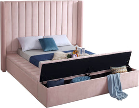 Meridian Furniture Kiki Pink Velvet King Bed (3 Boxes)