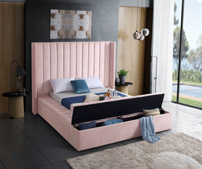 Meridian Furniture Kiki Pink Velvet King Bed