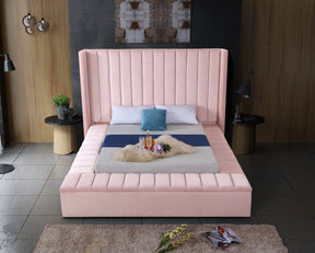 Meridian Furniture Kiki Pink Velvet King Bed (3 Boxes)