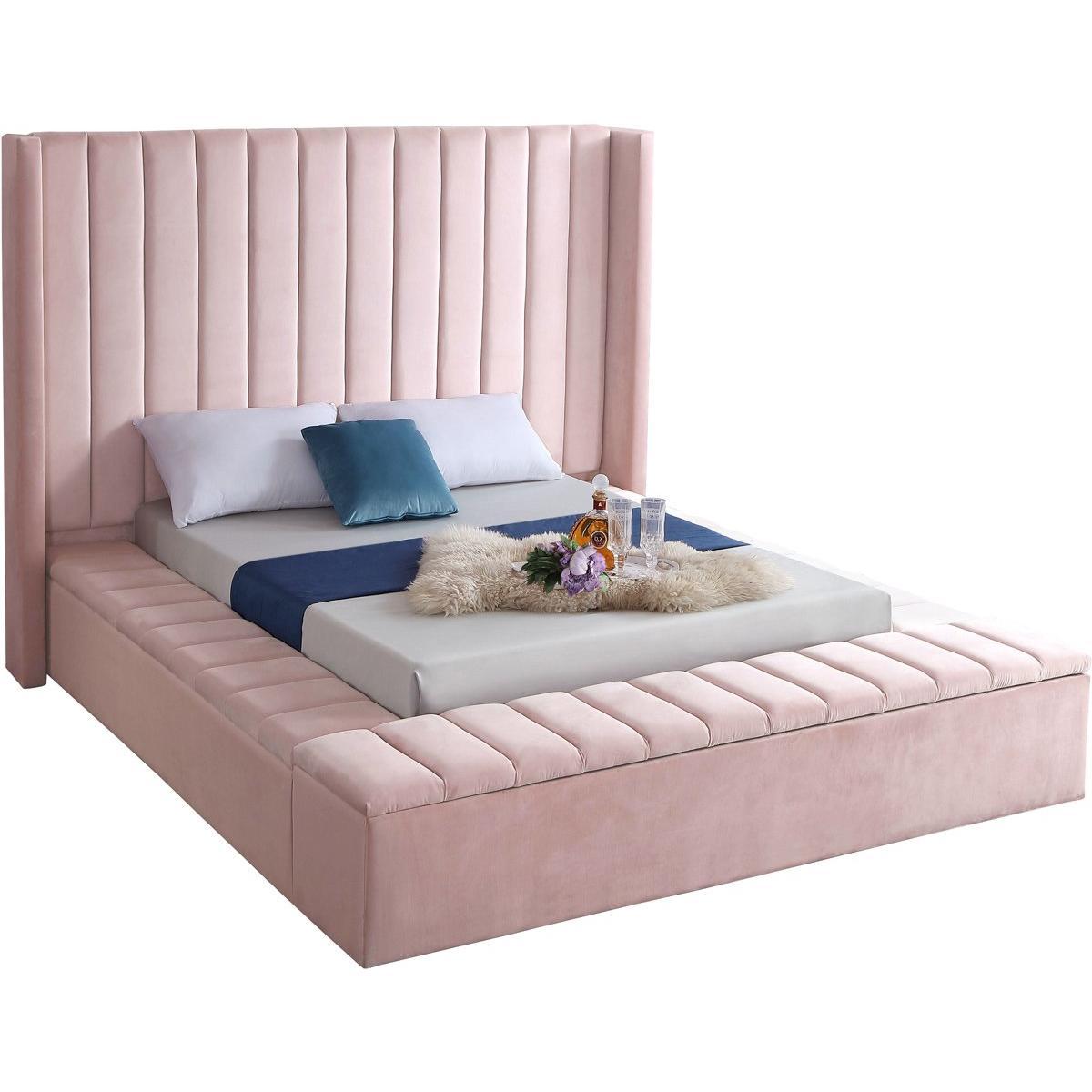 Meridian Furniture Kiki Pink Velvet Queen Bed (3 Boxes)Meridian Furniture - Queen Bed (3 Boxes) - Minimal And Modern - 1