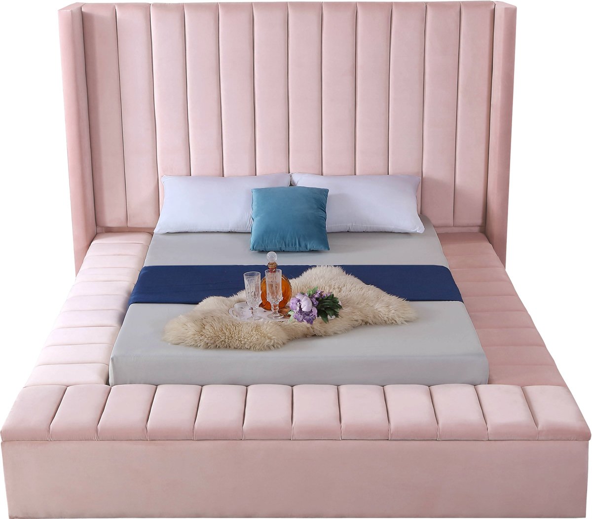 Meridian Furniture Kiki Pink Velvet Queen Bed (3 Boxes)