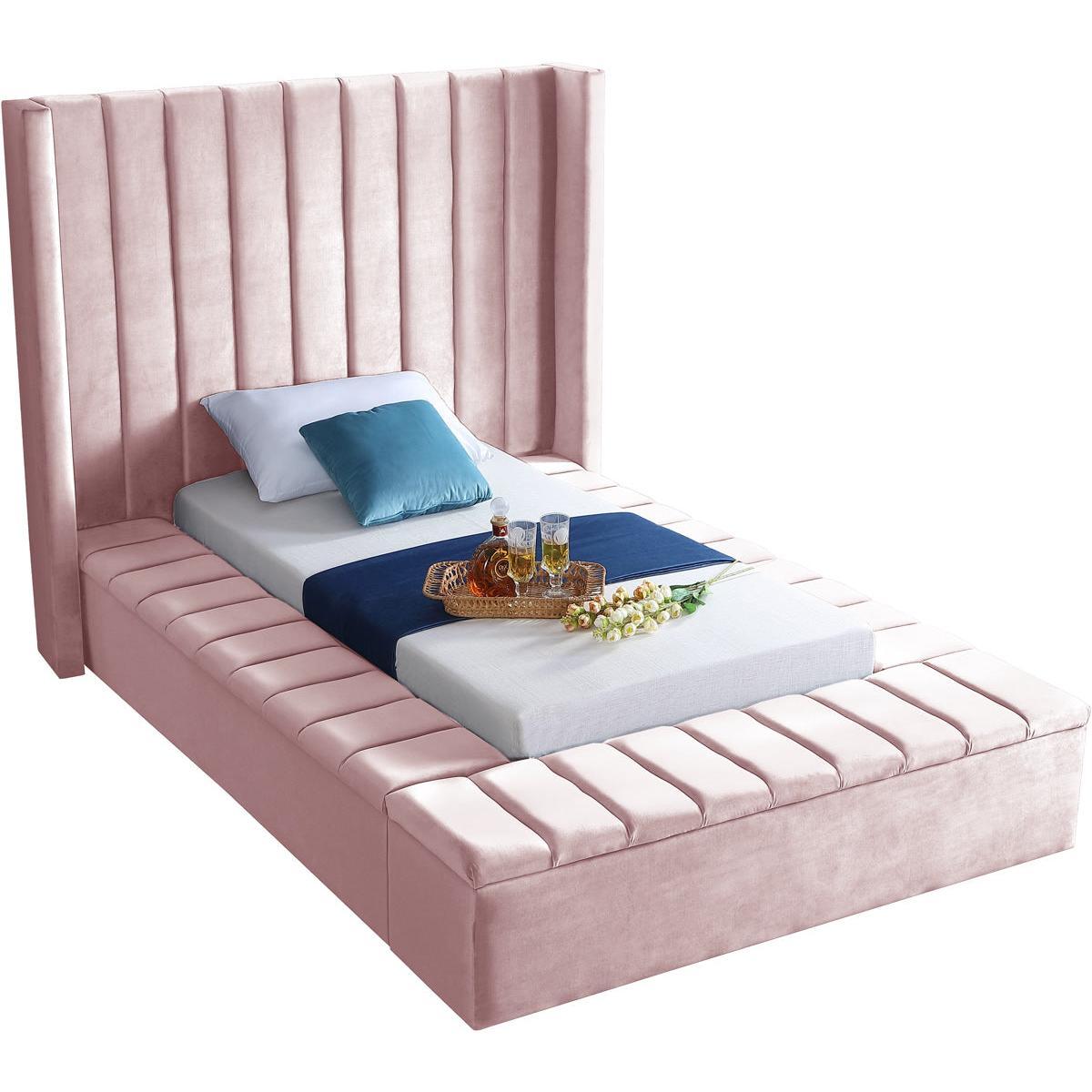 Meridian Furniture Kiki Pink Velvet Twin BedMeridian Furniture - Bed - Minimal And Modern - 1
