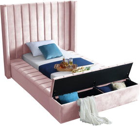 Meridian Furniture Kiki Pink Velvet Twin Bed