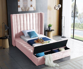 Meridian Furniture Kiki Pink Velvet Twin Bed (3 Boxes)