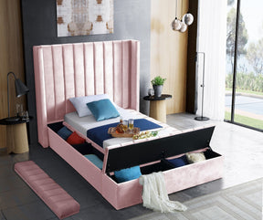 Meridian Furniture Kiki Pink Velvet Twin Bed (3 Boxes)