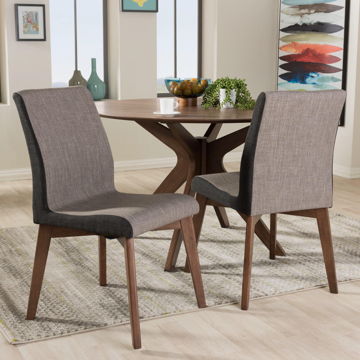 Baxton Studio Kimberly Mid-Century Modern Beige and Brown Fabric Dining Chair (Set of 2) Baxton Studio-dining chair-Minimal And Modern - 1