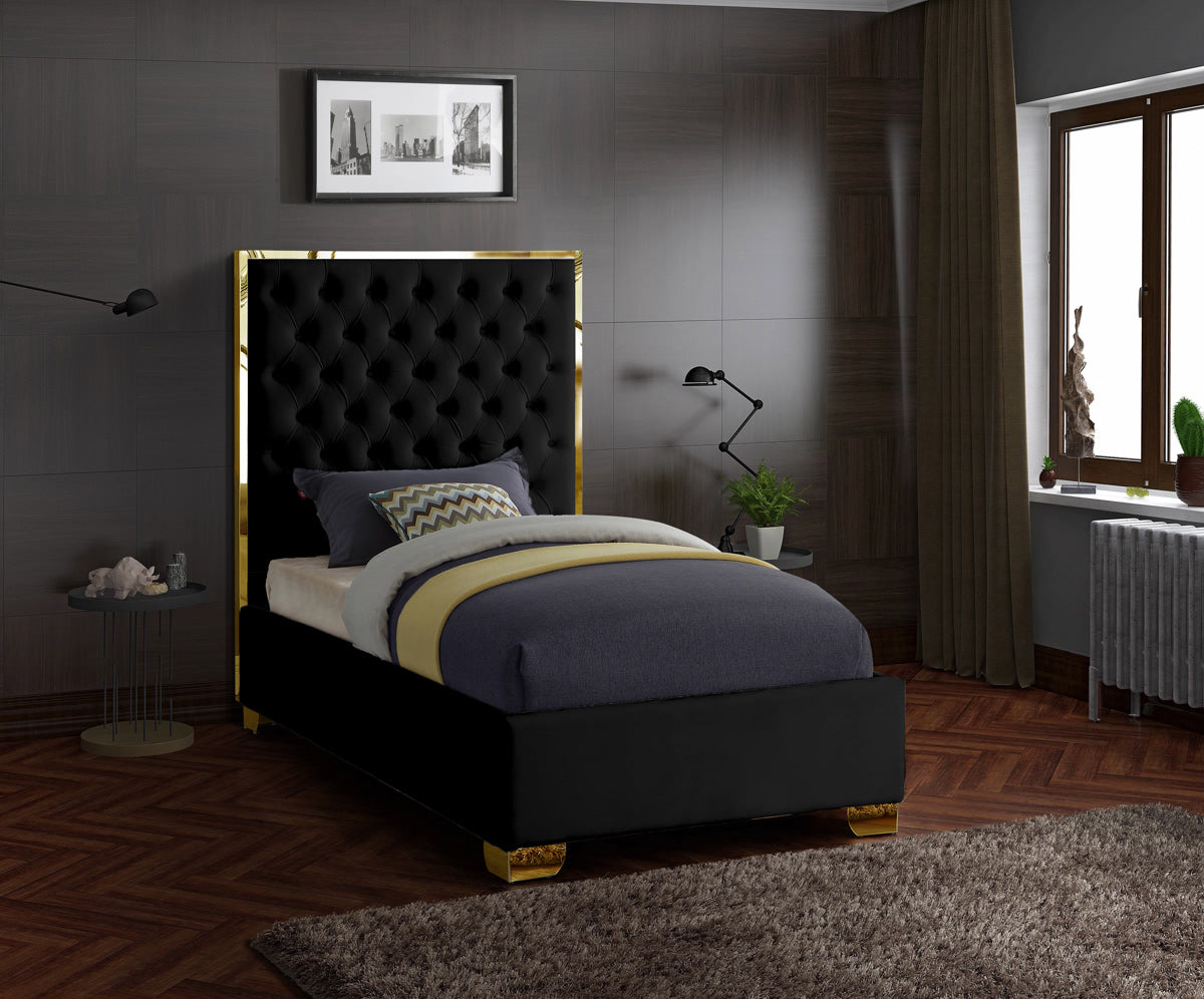 Meridian Furniture Lana Black Velvet Twin Bed