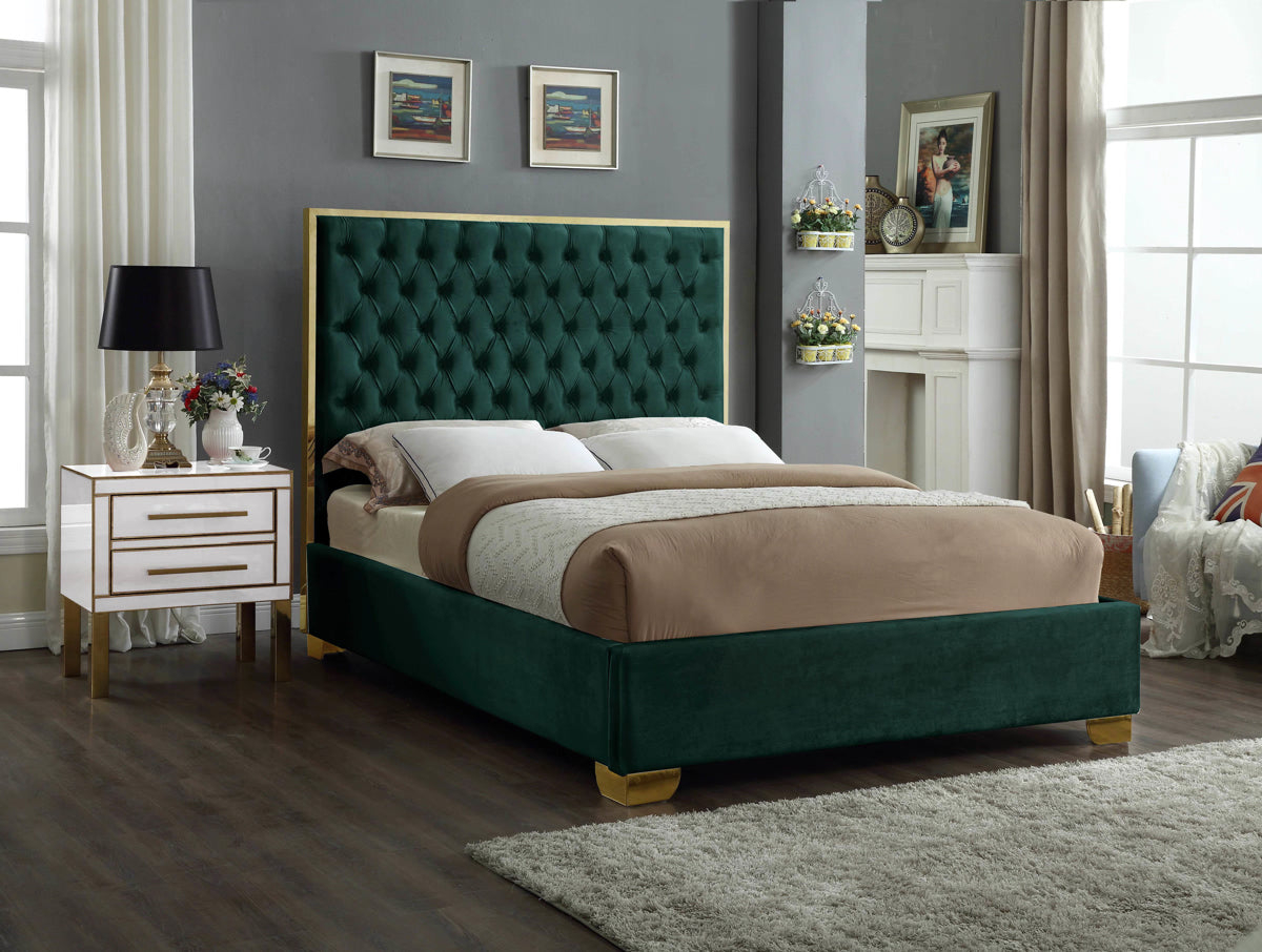 Meridian Furniture Lana Green Velvet Full Bed