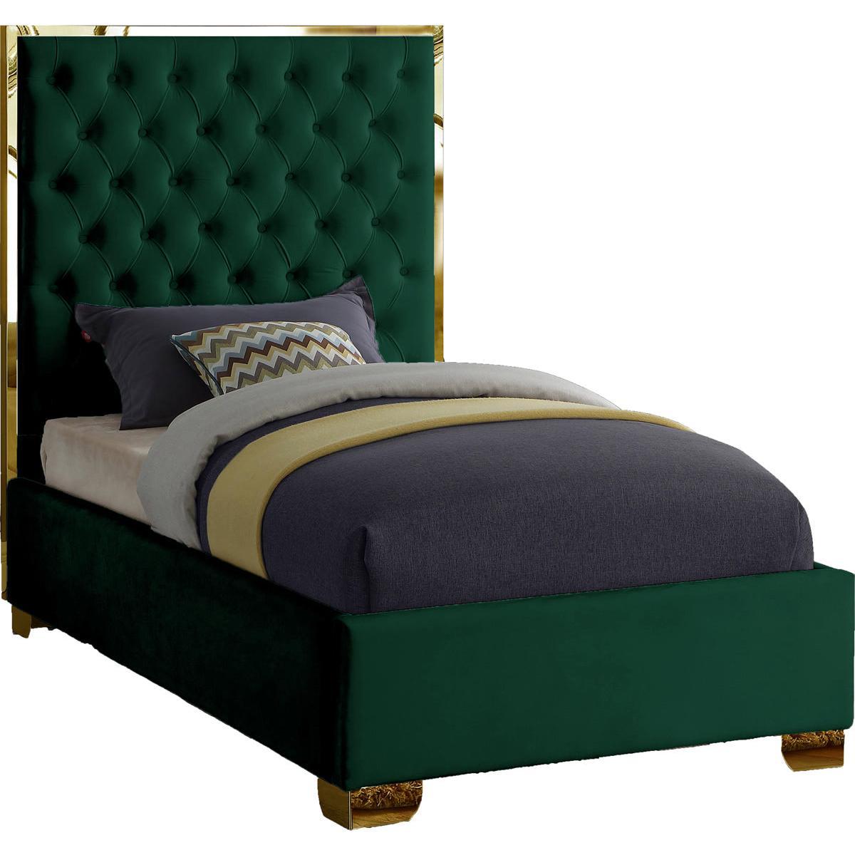 Meridian Furniture Lana Green Velvet Twin BedMeridian Furniture - Twin Bed - Minimal And Modern - 1