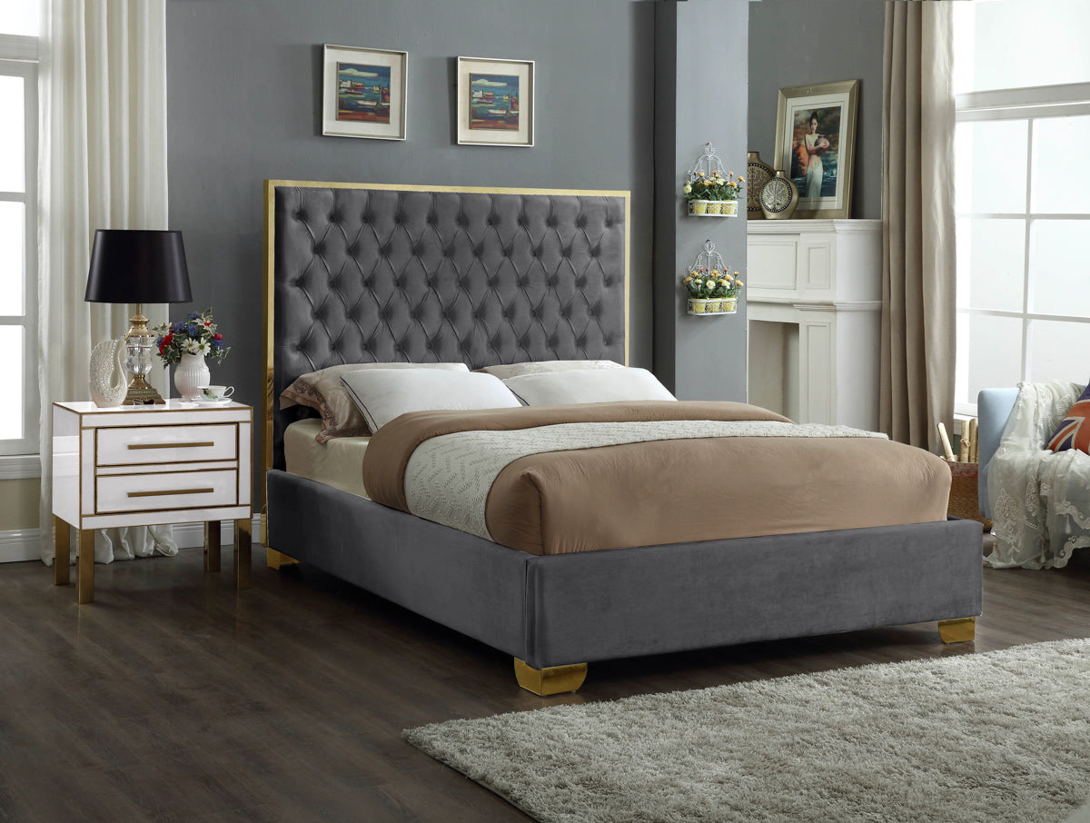 Meridian Furniture Lana Grey Velvet Full Bed