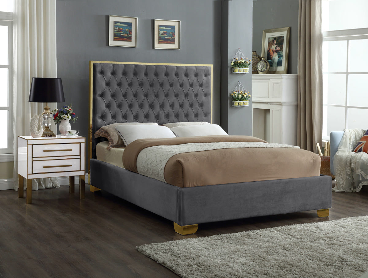 Meridian Furniture Lana Grey Velvet Queen Bed
