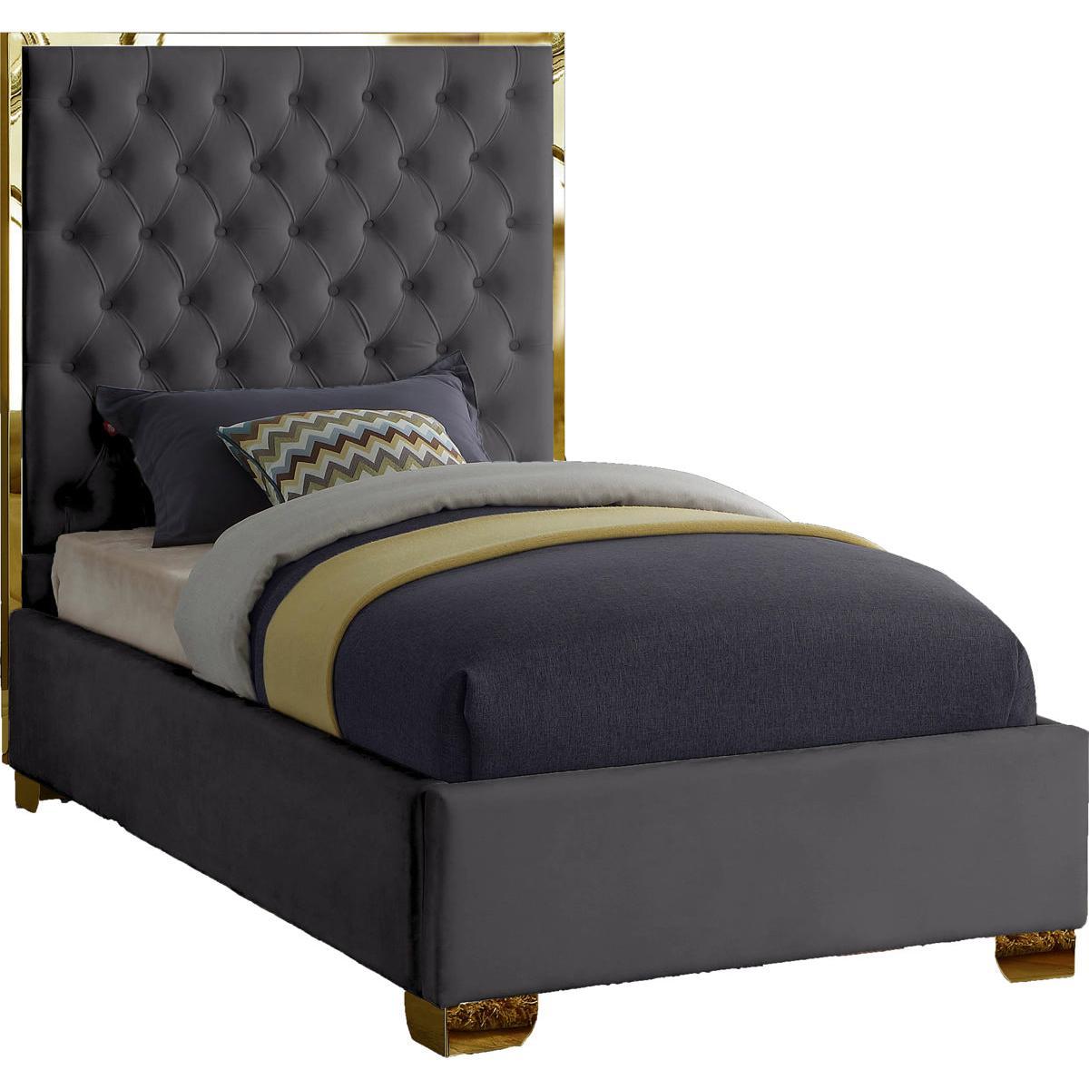 Meridian Furniture Lana Grey Velvet Twin BedMeridian Furniture - Twin Bed - Minimal And Modern - 1