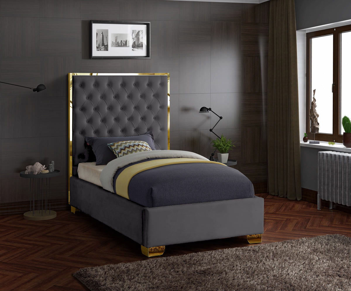 Meridian Furniture Lana Grey Velvet Twin Bed