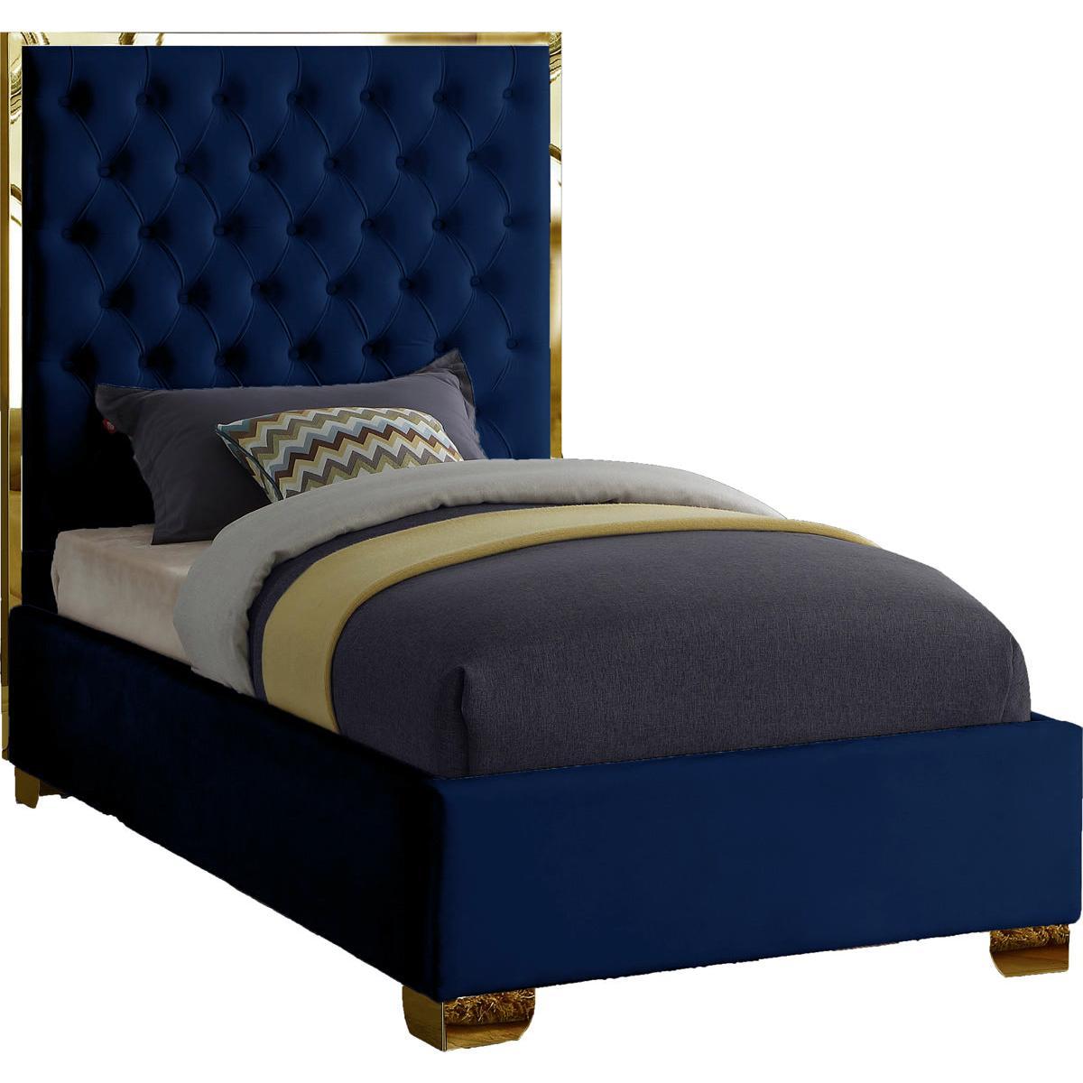 Meridian Furniture Lana Navy Velvet Twin BedMeridian Furniture - Twin Bed - Minimal And Modern - 1
