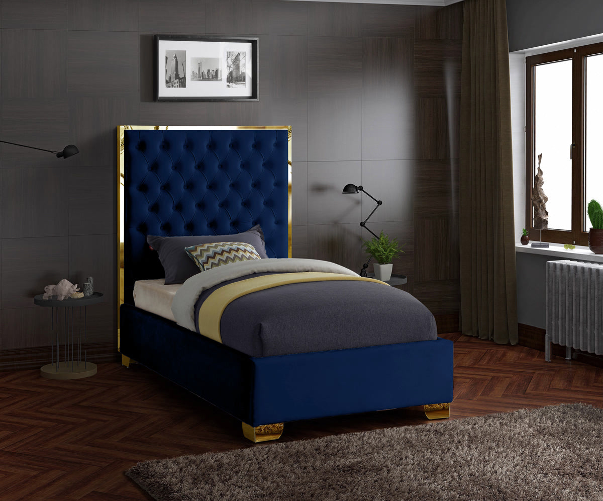 Meridian Furniture Lana Navy Velvet Twin Bed