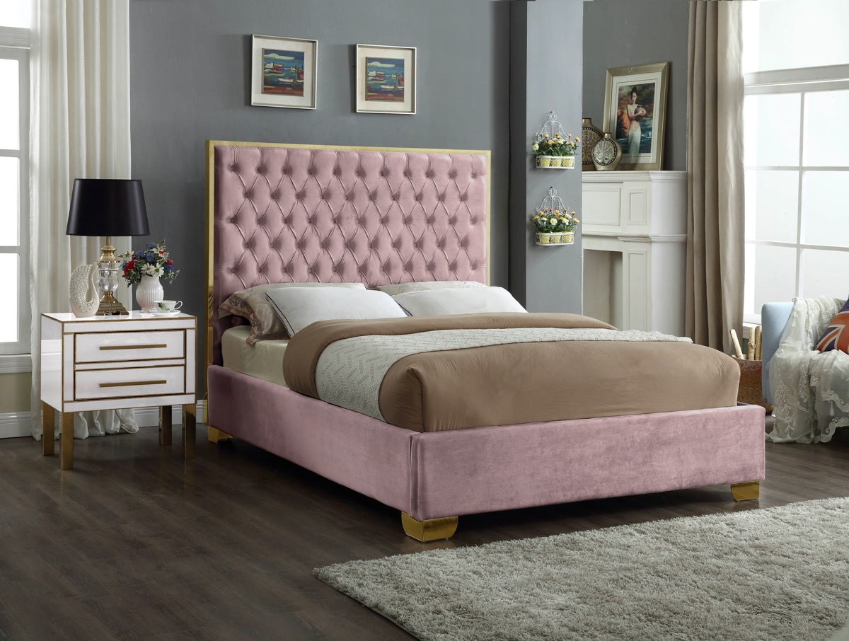 Meridian Furniture Lana Pink Velvet Full Bed