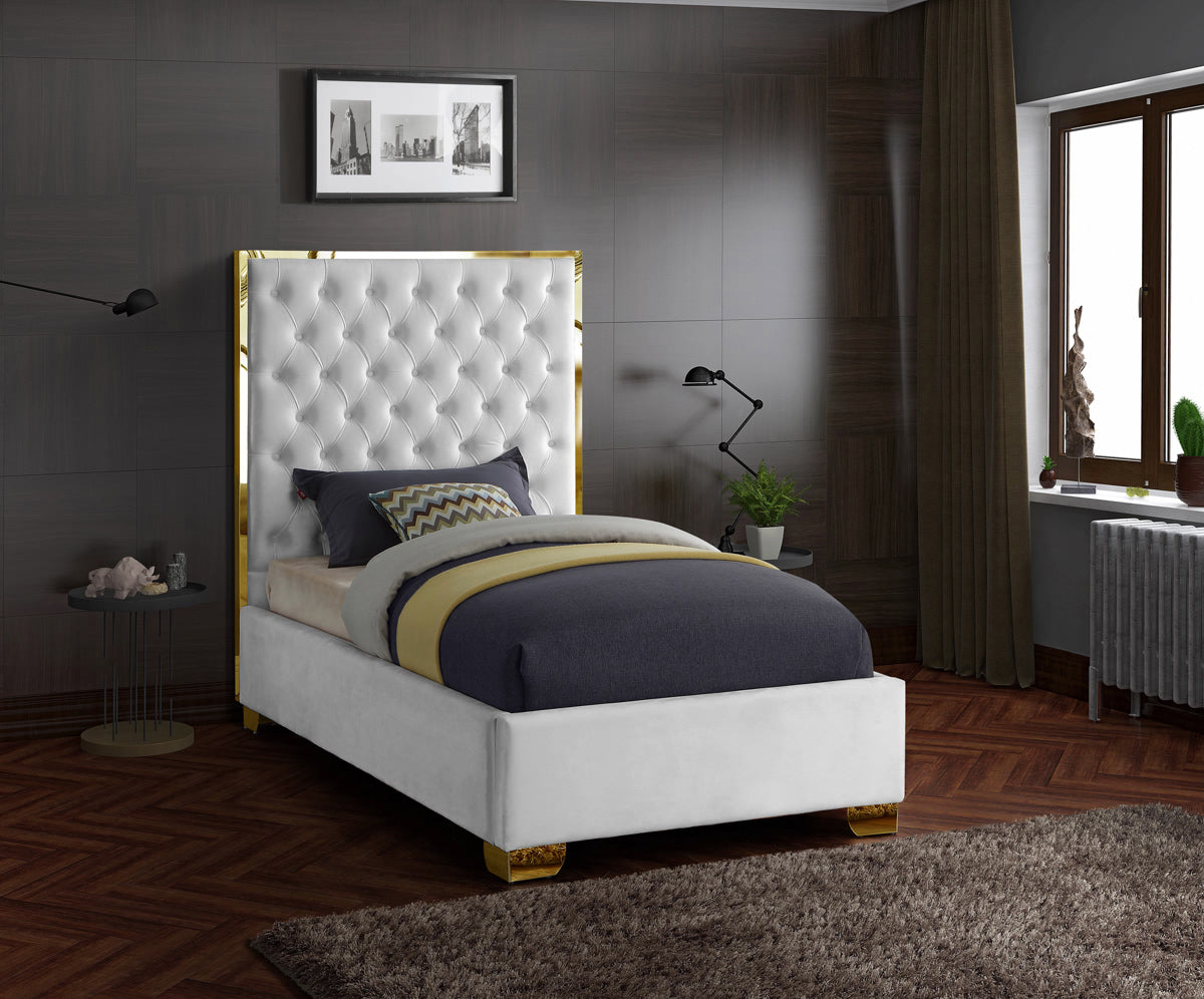 Meridian Furniture Lana White Velvet Twin Bed
