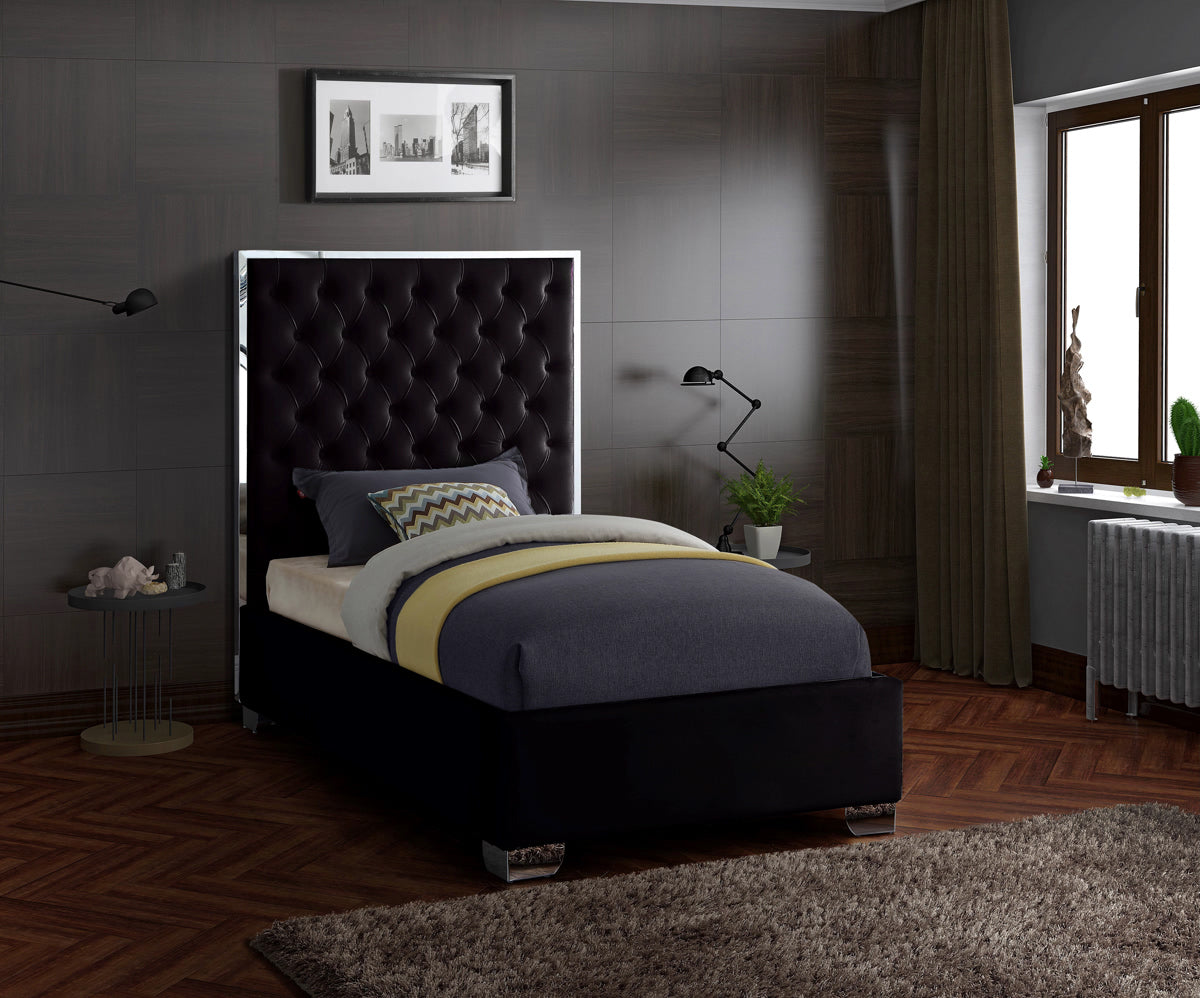 Meridian Furniture Lexi Black Velvet Twin Bed