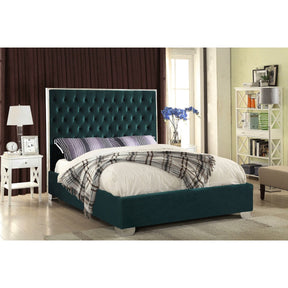 Meridian Furniture Lexi Green Velvet Queen Bed-Minimal & Modern