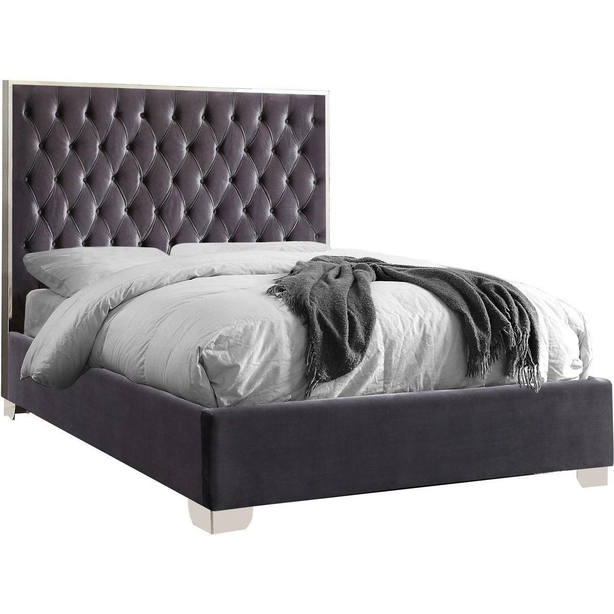 Meridian Furniture Lexi Grey Velvet King BedMeridian Furniture - King Bed - Minimal And Modern - 1