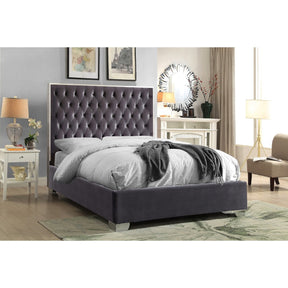 Meridian Furniture Lexi Grey Velvet King Bed-Minimal & Modern