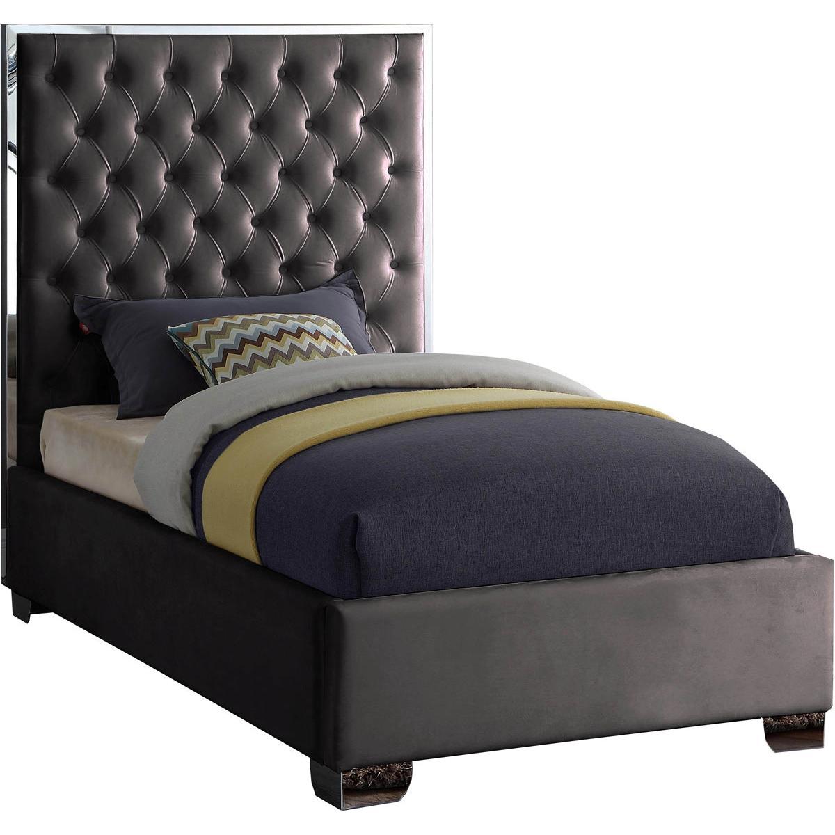Meridian Furniture Lexi Grey Velvet Twin BedMeridian Furniture - Twin Bed - Minimal And Modern - 1