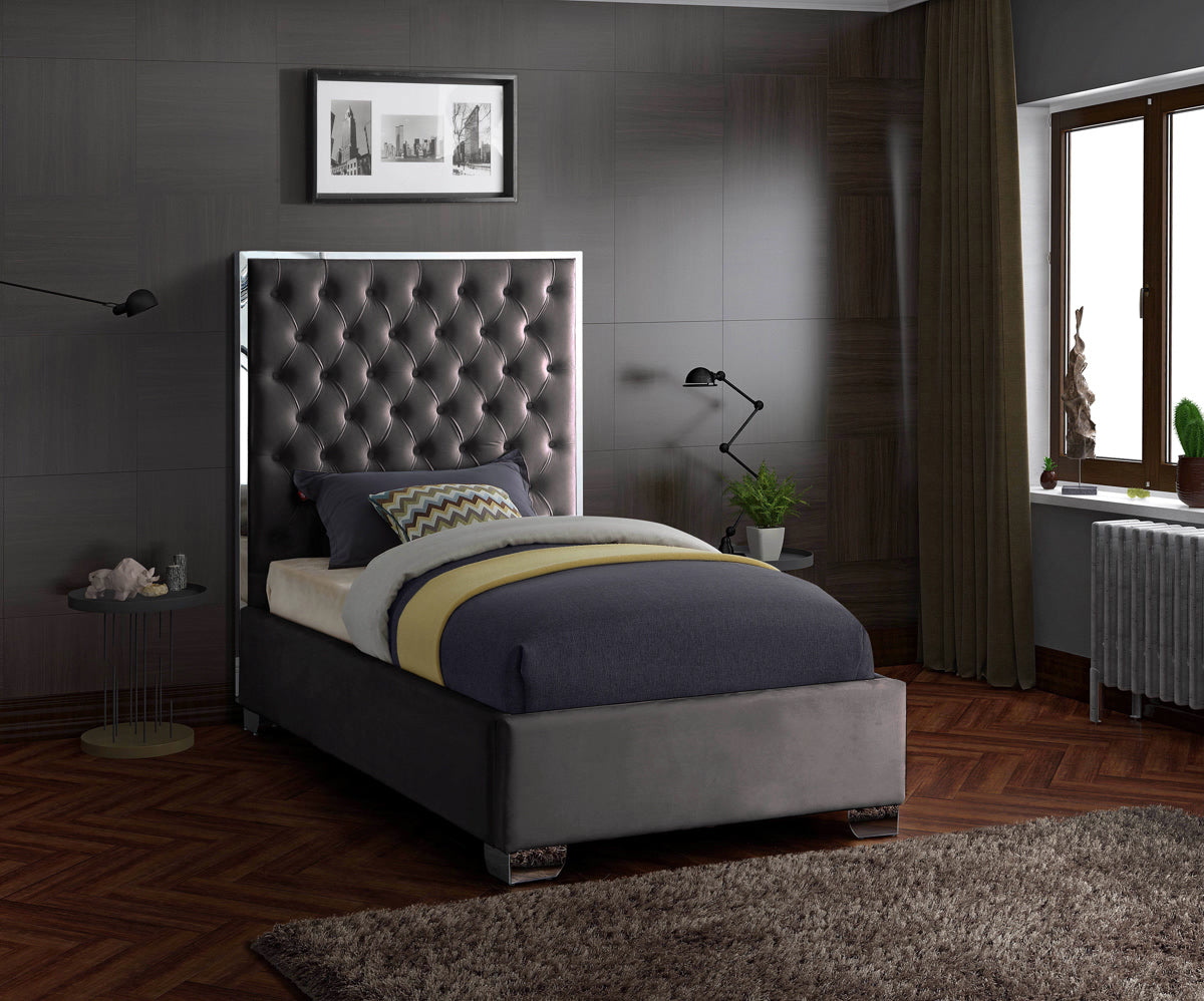 Meridian Furniture Lexi Grey Velvet Twin Bed
