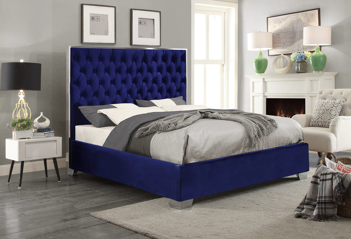 Meridian Furniture Lexi Navy Velvet Full Bed