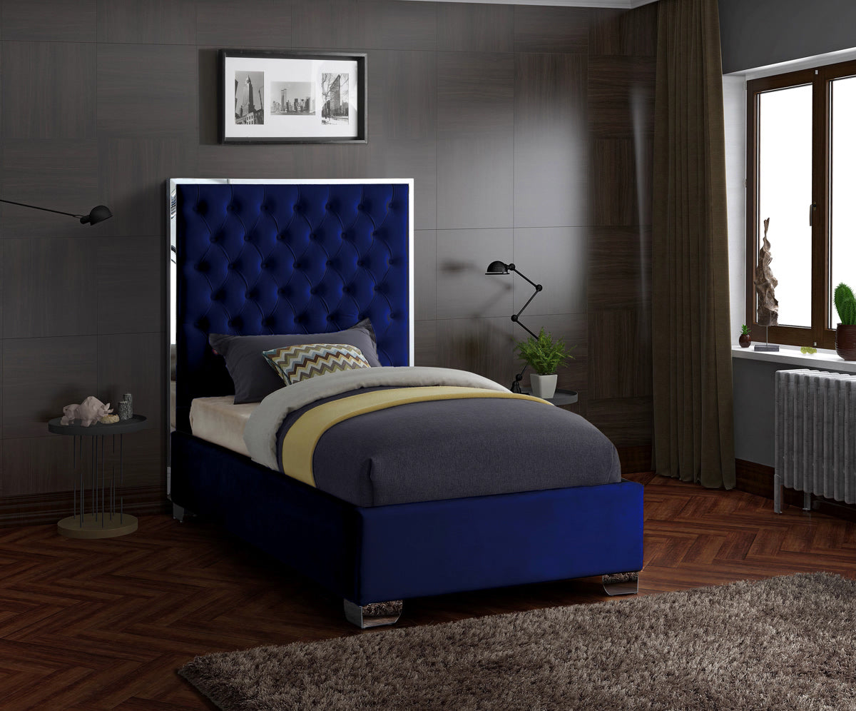 Meridian Furniture Lexi Navy Velvet Twin Bed