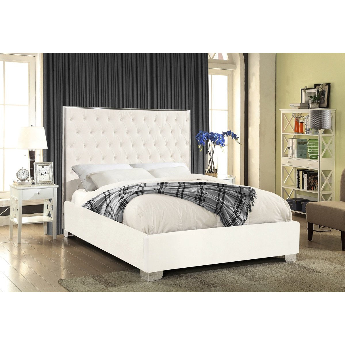 Meridian Furniture Lexi White Velvet King Bed-Minimal & Modern
