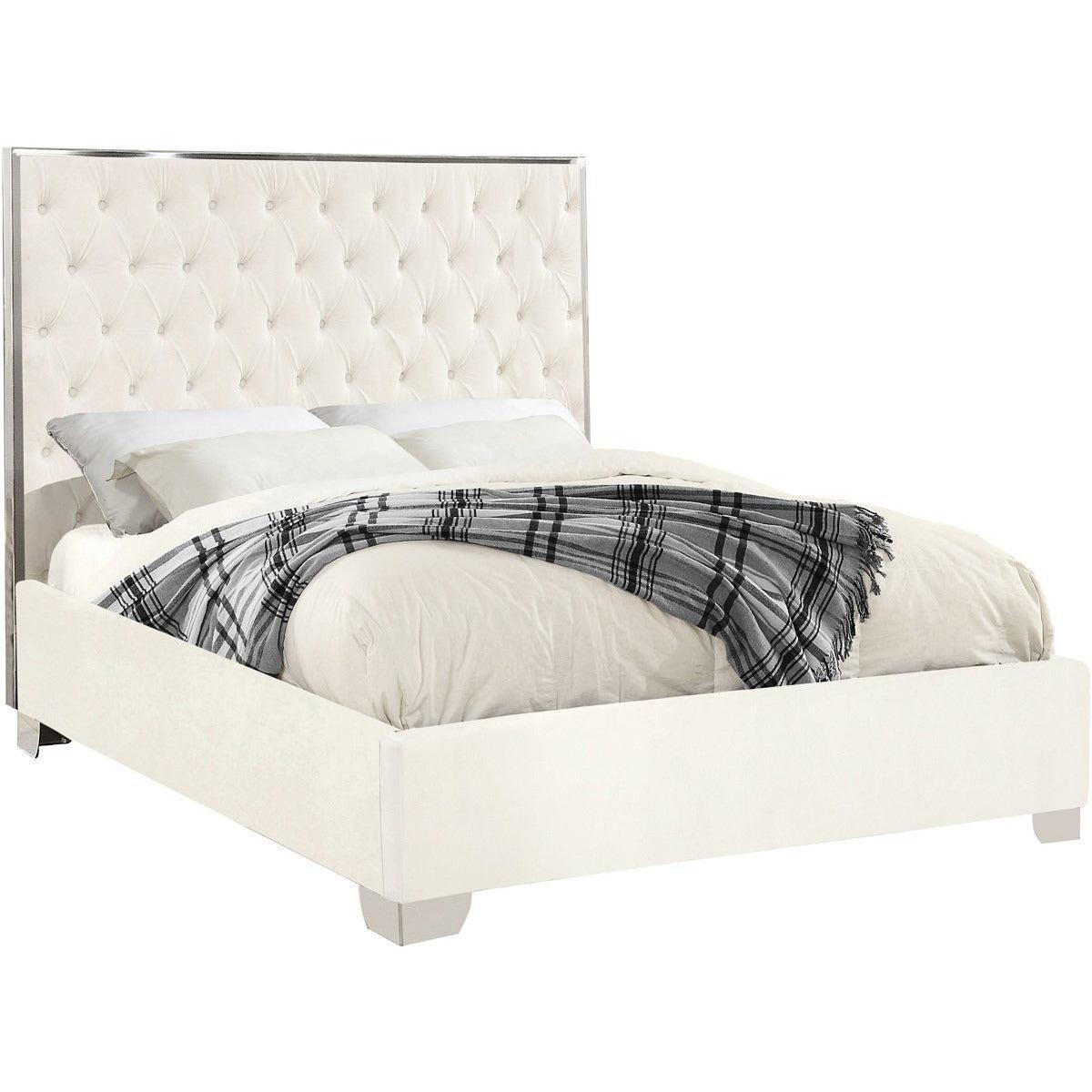 Meridian Furniture Lexi White Velvet Queen BedMeridian Furniture - Queen Bed - Minimal And Modern - 1
