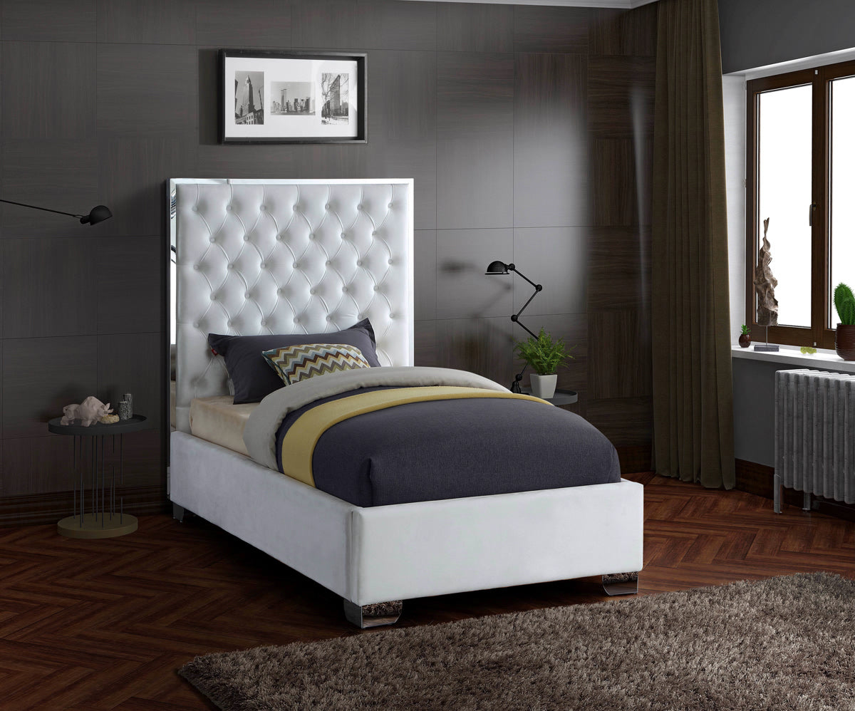 Meridian Furniture Lexi White Velvet Twin Bed