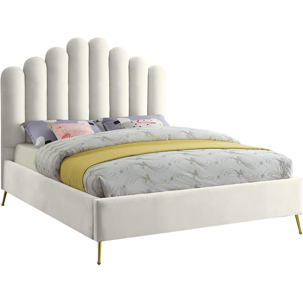 Meridian Furniture Lily Cream Velvet Full BedMeridian Furniture - Full Bed - Minimal And Modern - 1