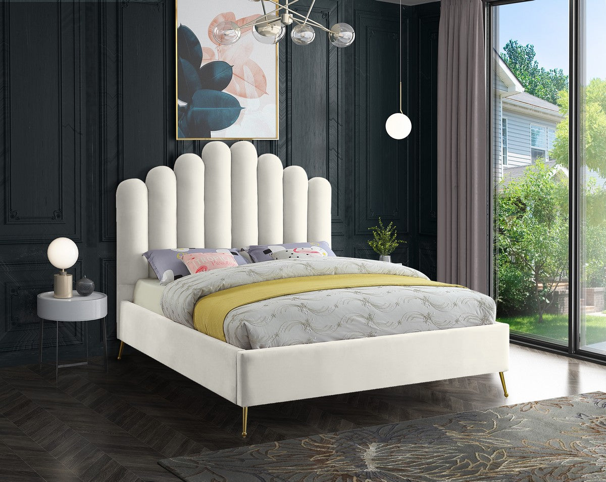 Meridian Furniture Lily Cream Velvet Full Bed