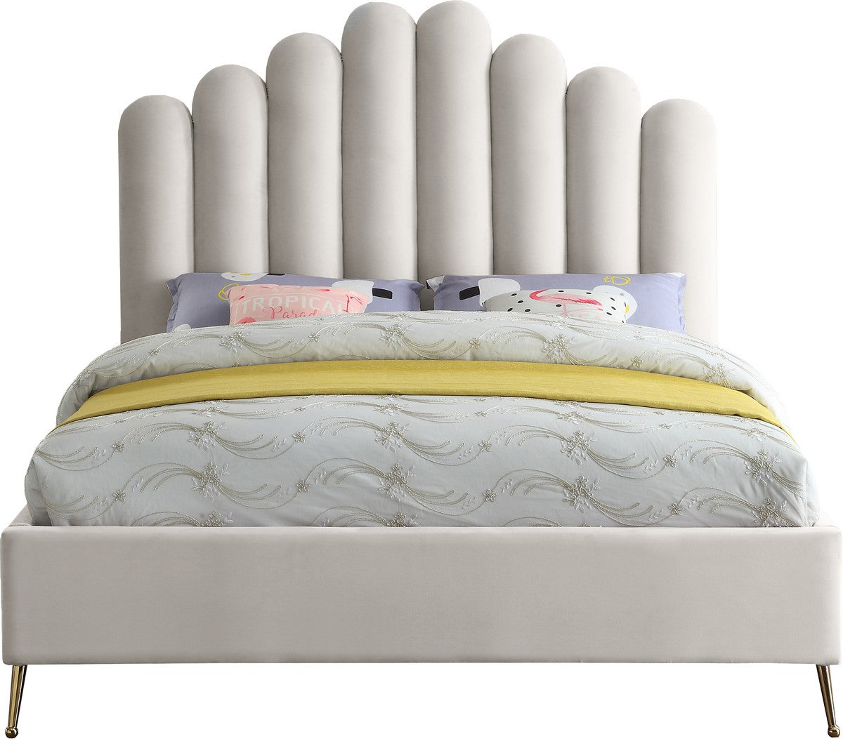 Meridian Furniture Lily Cream Velvet Full Bed