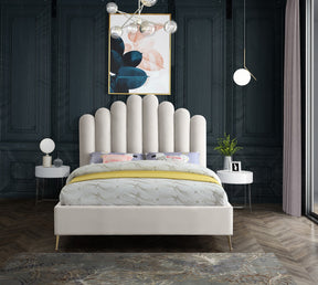 Meridian Furniture Lily Cream Velvet Queen Bed