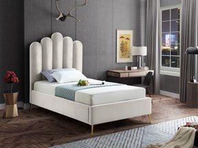 Meridian Furniture Lily Cream Velvet Twin Bed