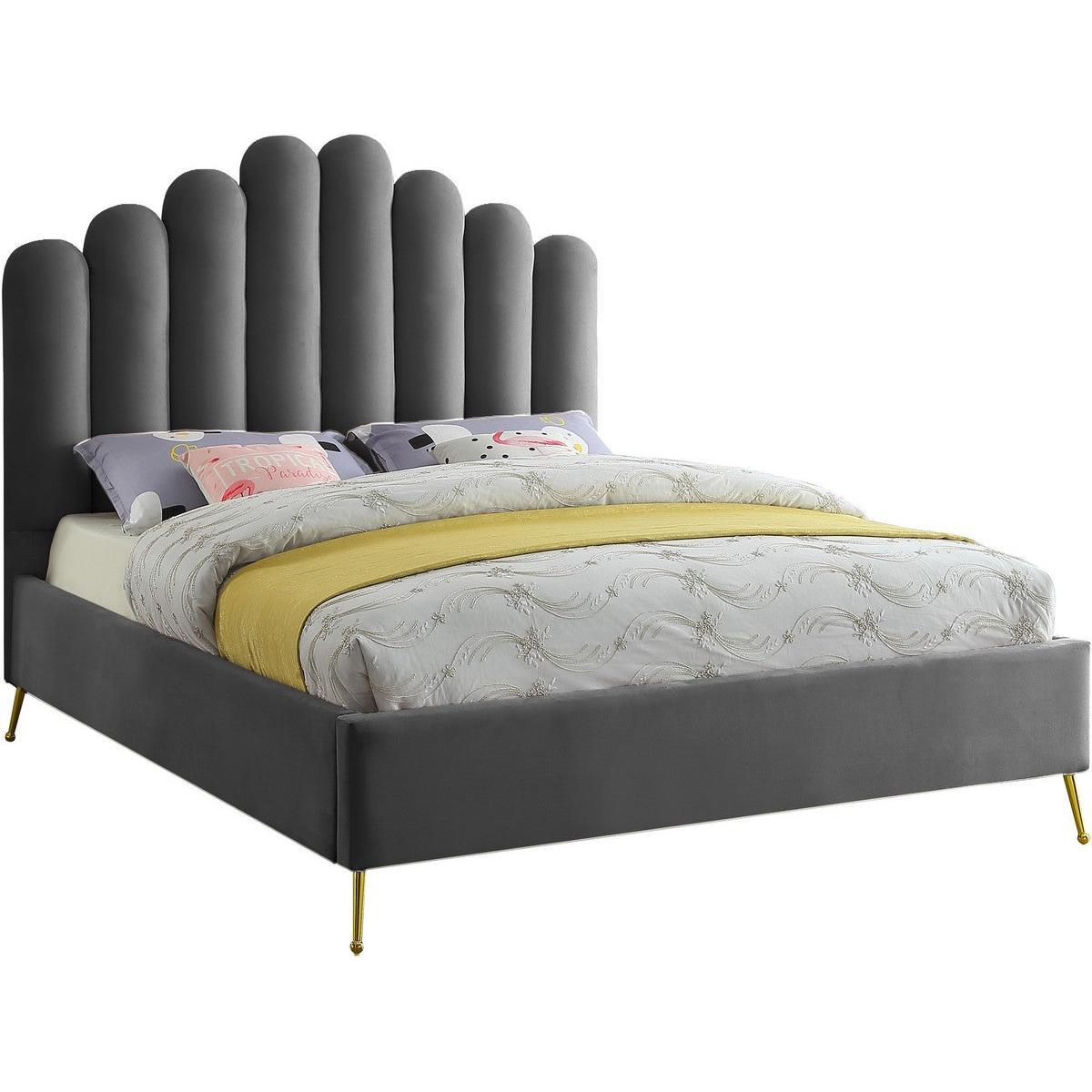 Meridian Furniture Lily Grey Velvet Full BedMeridian Furniture - Full Bed - Minimal And Modern - 1