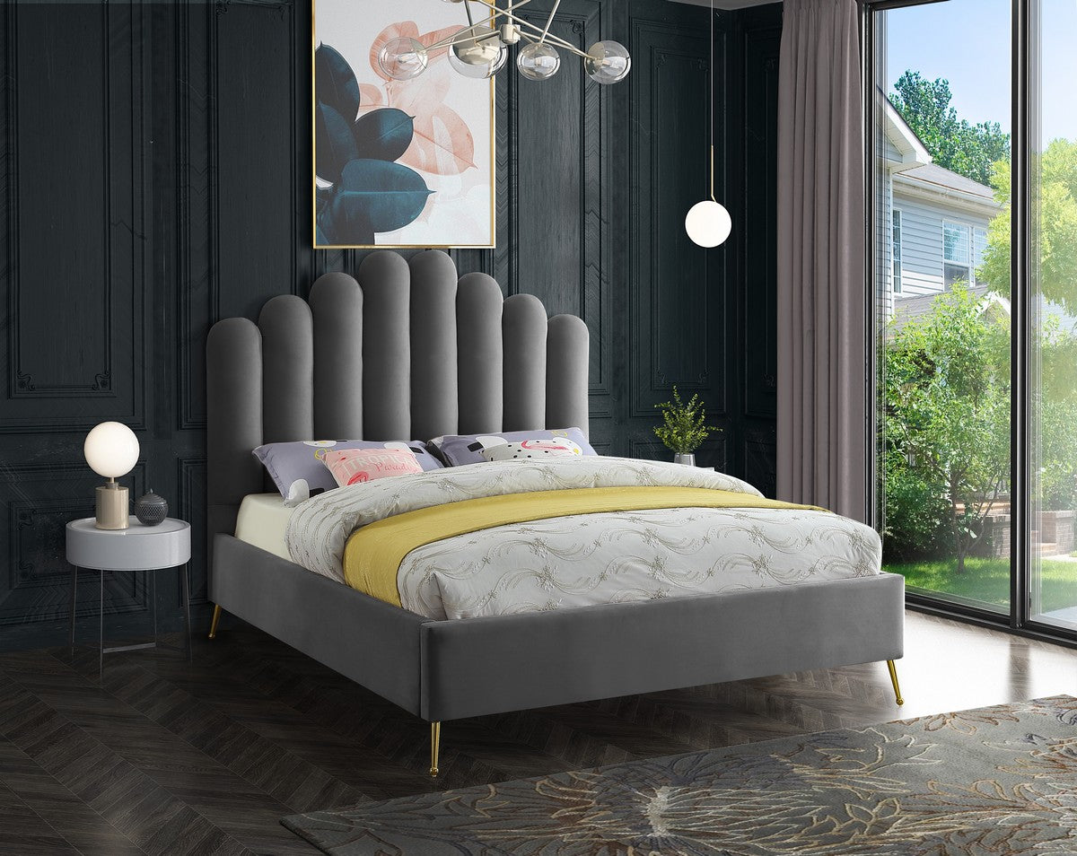 Meridian Furniture Lily Grey Velvet Full Bed