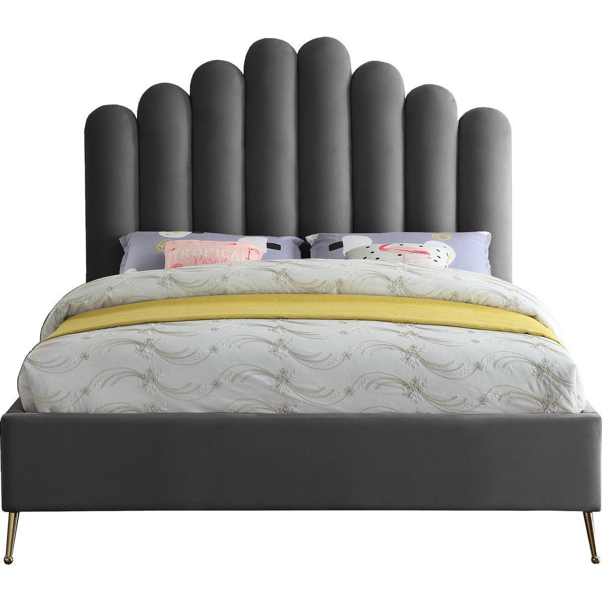 Meridian Furniture Lily Grey Velvet Queen Bed