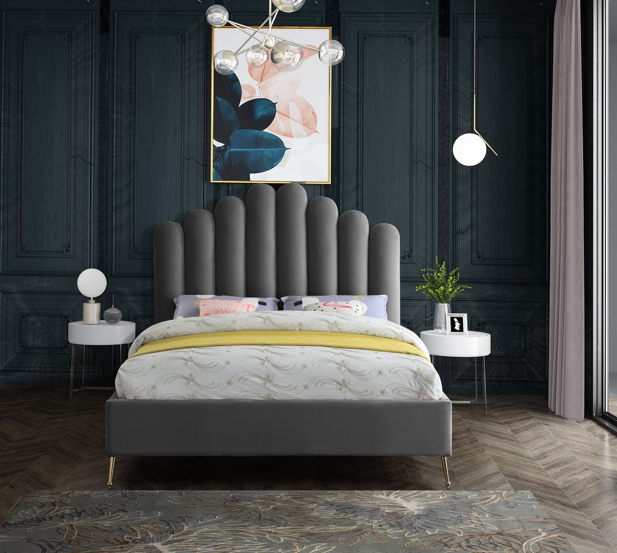 Meridian Furniture Lily Grey Velvet Queen Bed