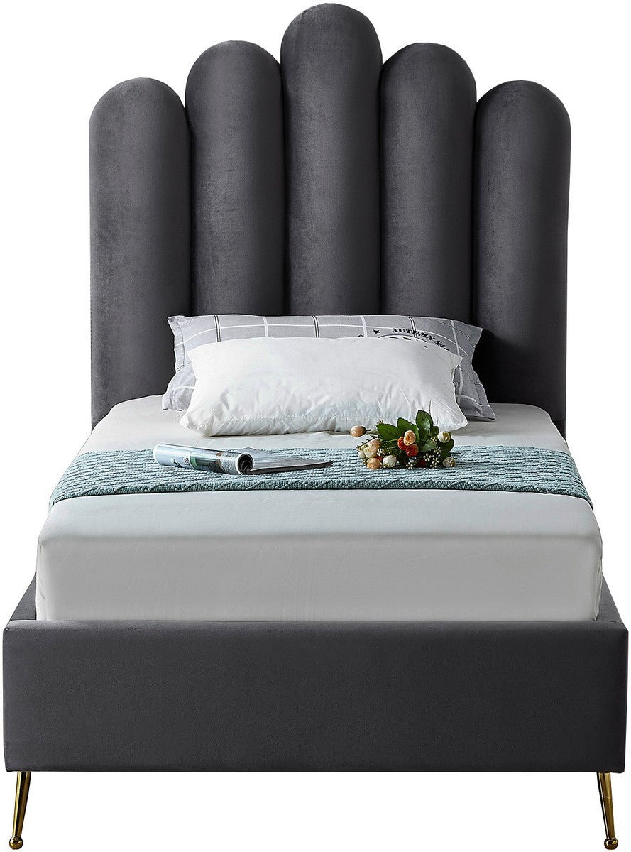 Meridian Furniture Lily Grey Velvet Twin Bed