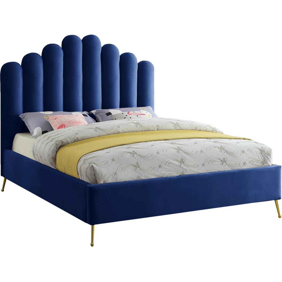 Meridian Furniture Lily Navy Velvet Full BedMeridian Furniture - Full Bed - Minimal And Modern - 1