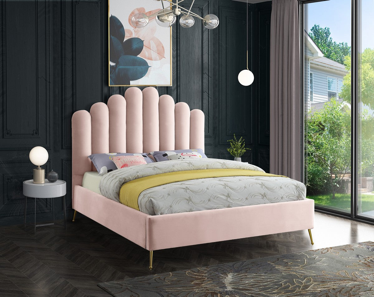 Meridian Furniture Lily Pink Velvet Queen Bed
