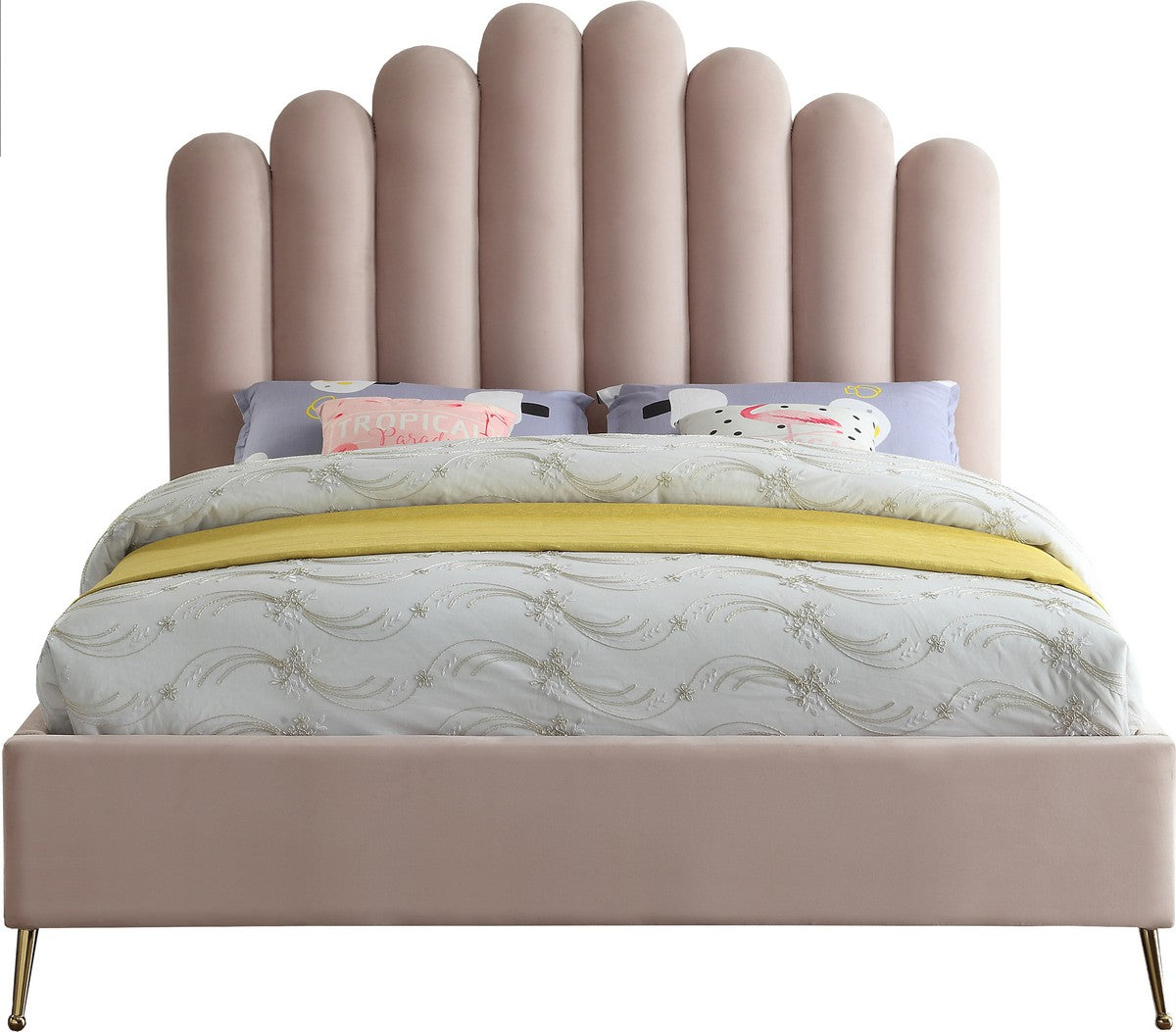 Meridian Furniture Lily Pink Velvet Queen Bed