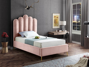 Meridian Furniture Lily Pink Velvet Twin Bed