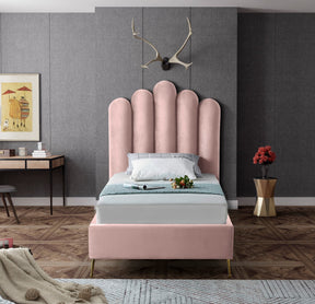 Meridian Furniture Lily Pink Velvet Twin Bed