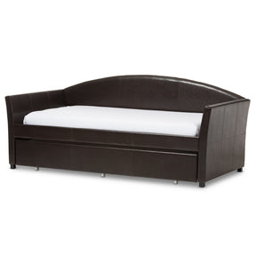 Baxton Studio London Modern and Contemporary Brown Faux Leather Arched Back Sofa Twin Daybed with Roll-Out Trundle Guest Bed Baxton Studio-daybed-Minimal And Modern - 1