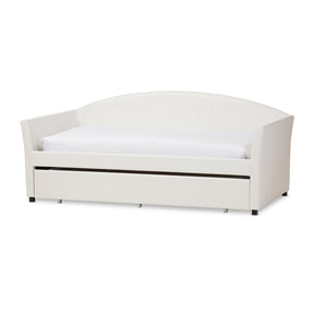 Baxton Studio London Modern and Contemporary White Faux Leather Arched Back Sofa Twin Daybed with Roll-Out Trundle Guest Bed Baxton Studio-daybed-Minimal And Modern - 1