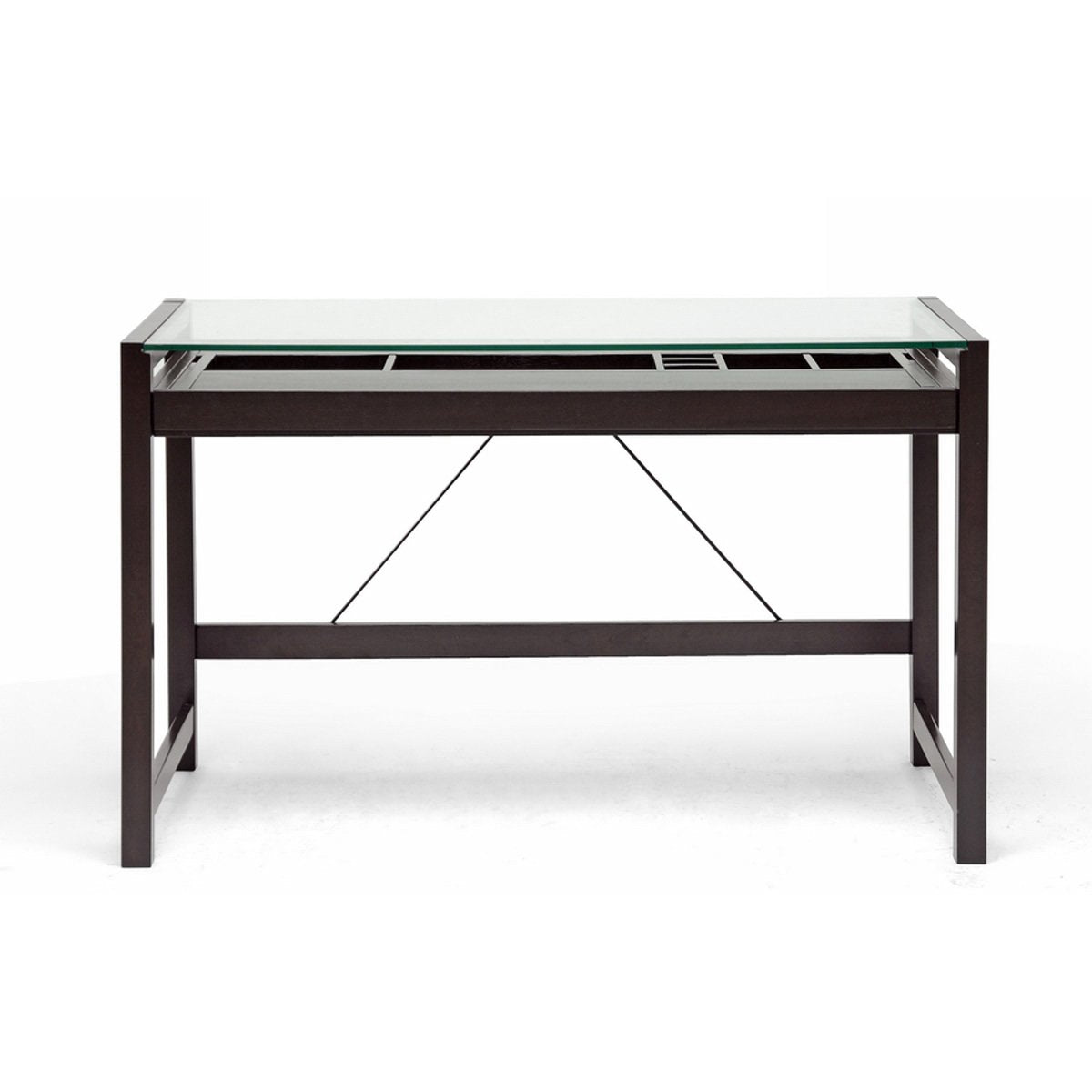 Baxton Studio Idabel Dark Brown Wood Modern Desk with Glass Top Baxton Studio-Desks-Minimal And Modern - 2